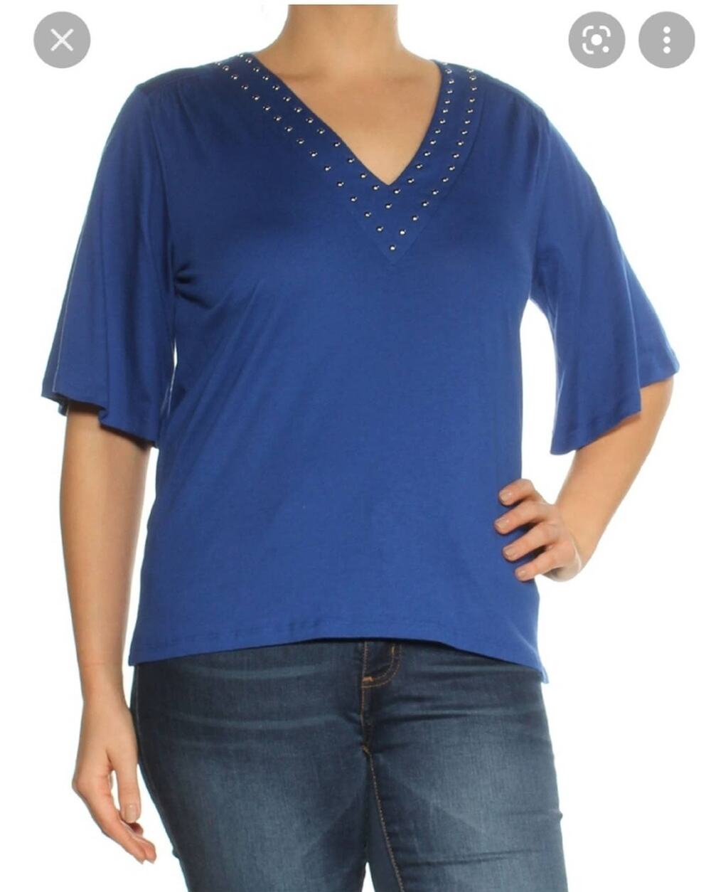 Michael Kors Royal Blue V-Neck Embellished Bell Sleeve Size PL